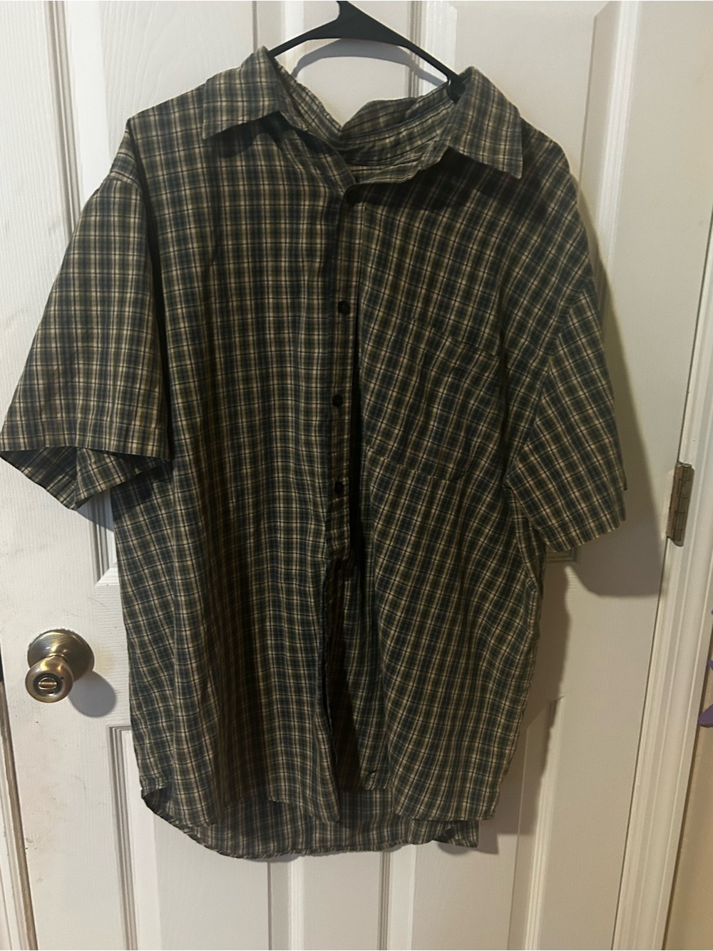 Plaid Button-Up Shirt - Olive Green & Navy